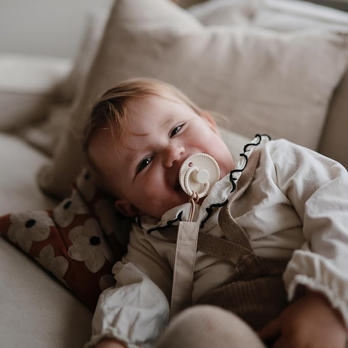FRIGG Rope Natural Rubber Baby Pacifier | Made in Denmark | BPA-Free (Olive/Sage, 0-6 Months)