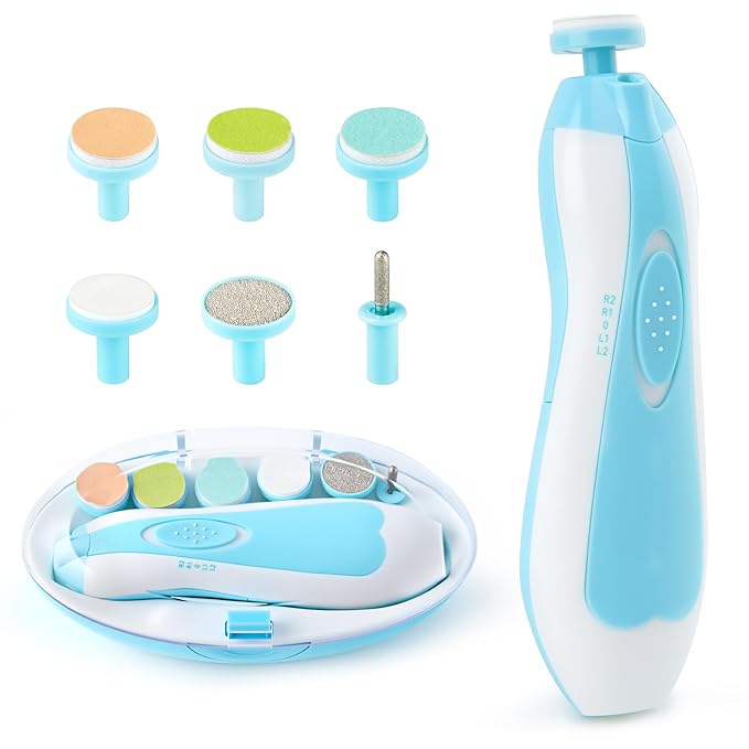 Baby Nail Trimmer File with Light Safe Electric Nail Clippers Kit for Newborn Infant Toddler Kids Toes and Fingernails Care, Polish and Trim Battery Operated (AA)