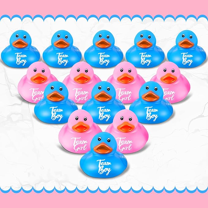 Deekin 24 Pieces Pink Blue Gender Reveal Rubber Ducks in Bulk Mini Ducky Bath Toys Small Ducks for Baby Shower Gender Reveal Party Favor Decorations(Team Boy / Girl)