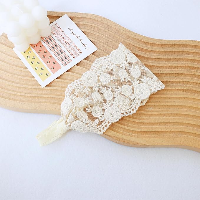 Lace White Bow-knot Baby Girls Headband Birthday Shower Infant Wrap Elastic Flower Baby Turban Hairband for Newborn Infant Toddler Kids (Flower, Elastic)