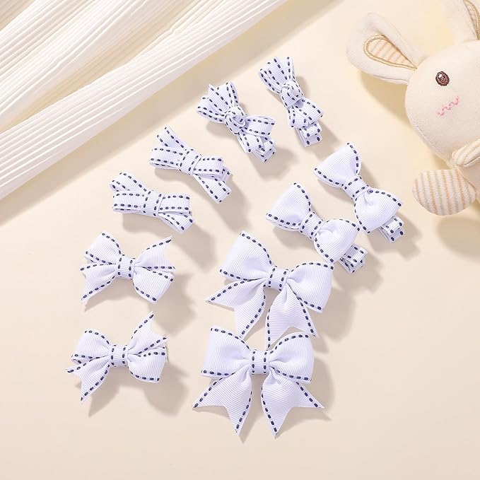 YHXX YLEN Hair Bows for Girls 10 PCS Fully Lined White Hair Clips Tiny 2" Grosgrain Stitch Edge Alligator Clips for Baby Girls Infants Toddlers in Pairs
