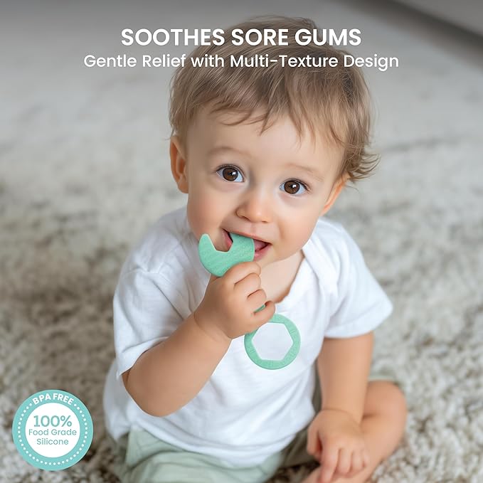 Silicone Baby Teether Food Grade - Soft Edges Easy to Grasp for Sensory Development