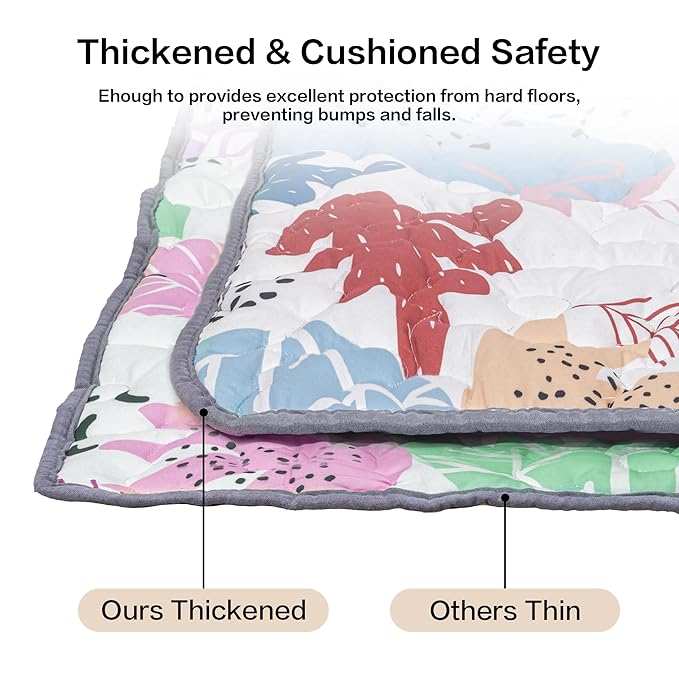 50"x50" Baby Play Mat, Premium Thicker Foam Floor Mat, Bohemian Non-Slip Playpen Mat for Infants & Toddlers, Foldable Machine Washable Crawling Mat