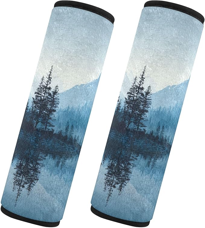 2 Pack Seatbelt Covers Seat Belt Cover Pad for Adults Boys Girls Car Seat Strap Covers Pads Cushion Universal Shoulder Strap Pad Protector for Backpack Camera Bag 6.5 Inch Winter Mountain and Mirrored