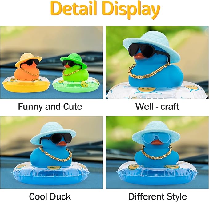 wonnu Car Accessories Rubber Ducks, Pink Dashboard Decorations, BGorange-strawhatyellow