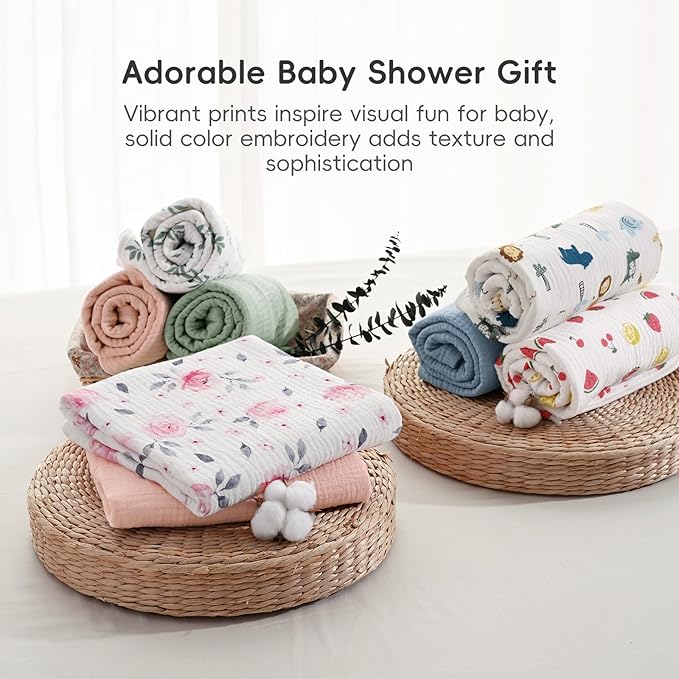 PHF 100% Muslin Cotton Baby Hooded Towels, 2 Pack Bath Towel with Hood for Newborn, Infant, Toddler, Ultra Soft and Absorbent Baby Bath Essentials, Shower Gifts for Girls, 32x32Inch, Fruits