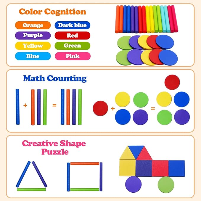 Montessori Color Sorting Toy for Toddlers Ages 1-5 – Wooden Fine Motor Skills Toy with Pegs, Sticks, Lids & Discs – Sensory Educational Activity – Gift-Ready in Box Learning Toy