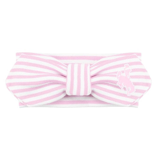 Creative Knitwear Wyoming Cowboys Infant Girls Pink/White Striped Hair Knot Headband Embroidered Logo - Size Newborn - 4T