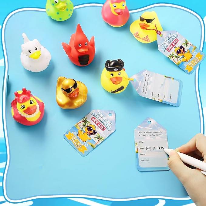 110 Pieces Cruise Rubber Ducks Hiding Kits Includes 35Pcs Cruising Duck 35 Cruising Ducks Tags 40 Rubber Bands for Cruise Ship Duck Ducking Essentials