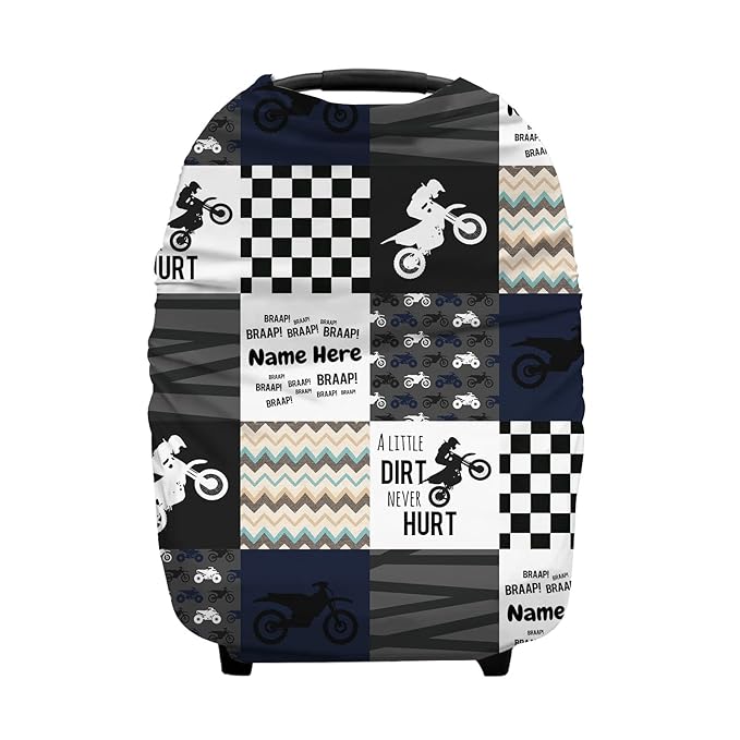 Personalized Baby Car Seat Cover for Boys Girls, Custom Nursing Covers for Breastfeeding with Name, Infant Stroller Cover, Baby Carseat Canopy for Newborn, Multiuse Car Seat Canopies, Dirt Bike Black