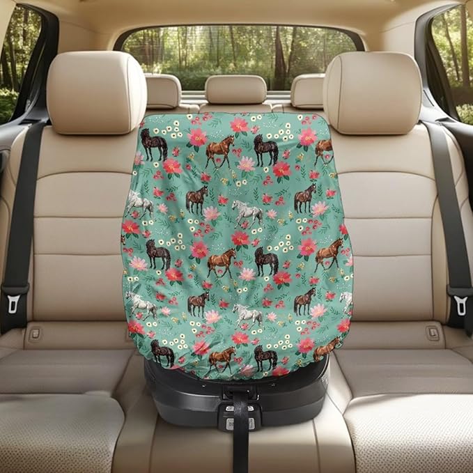 Baby Car Seat Cover for Baby Carseat, Insulated Car Seat Sun Shade Cover Toddler Car Seat Accessories Infant Car Seats Heat Protector, Vintage Horse Flower