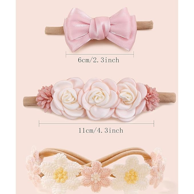 New Model Baby Girl Nylon Headbands Nylon Flower Elastic Hairbands 3pcs Hair Accessories Gift for Newborn Infant Toddlers (BF-Z56)