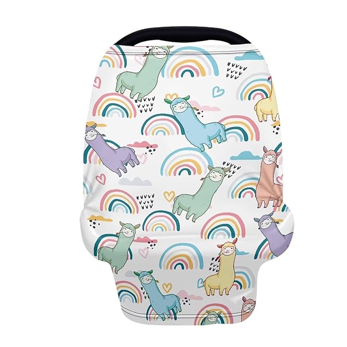Forchrinse Colorful Alpaca Lama Car Seat Cover for Babies,Soft Nursing Breastfeeding Scarf Breathable Carseat Canopy for Boys Girls