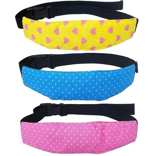 3 PCS Head Support for Stroller and Car Seat Adjustable Headband Strap and Pillow for Comfortable Sleeping and Travel for Toddlers Kids and Infants(Pink Blue Yellow)