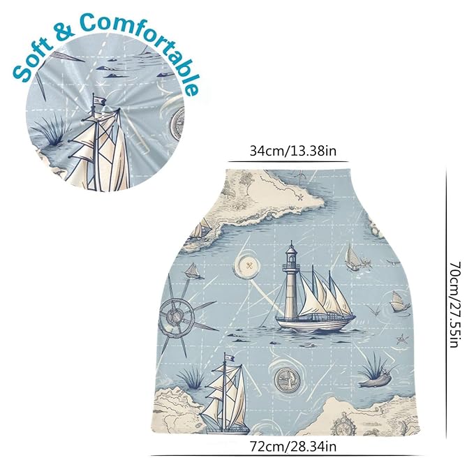 xigua Nautical Map Baby Car Seat Covers, Breathable Breastfeeding Covers - Car Seat Covers for Babies, Multi-use Nursing Cover