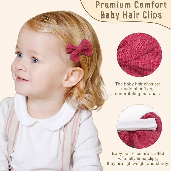 CÉLLOT 40 Pieces 2inch Girls Hair Bows Linen Fabric Bows Alligator Clips Hair Accessories for Baby Toddlers and Infants（20 Pairs Mini Bow）