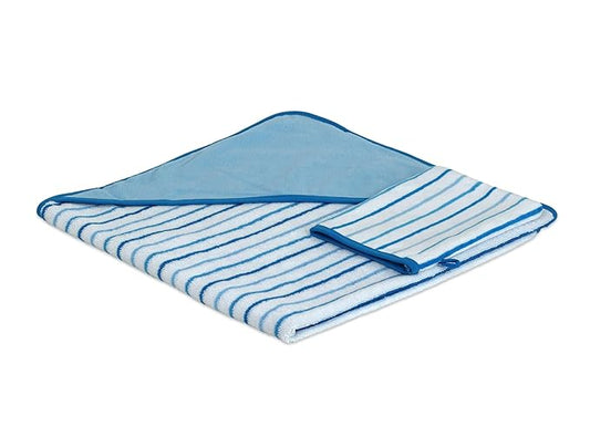 TowelSelections Turkish Cotton Hooded Terry Velour Baby Bath Towel and Glove Set Blue Striped