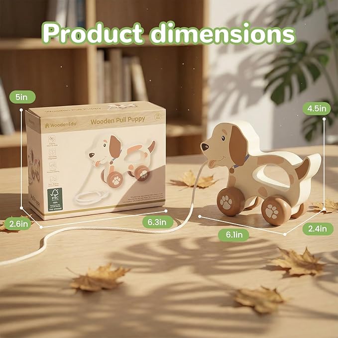 Baby Toys Car,Wooden Pull Along Toddler Toy, Developmental Toy for 1 Year Old Girl Boy Birthday Gift (Cute Dog)
