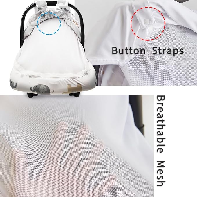 Baby Car Seat Canopy Cover, Breathable Sun Shade, Full Privacy for Newborns & Infants, Universal Fit for Boys & Girls