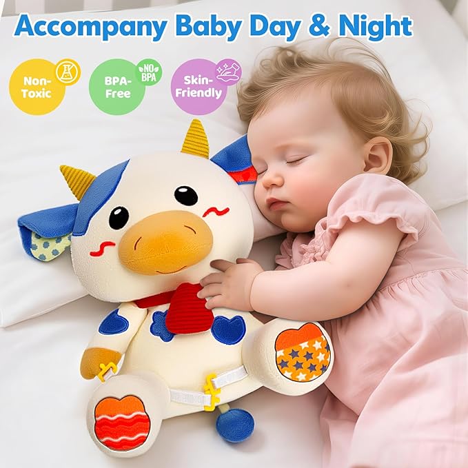 Hodurgyi Baby Toys 6-12 Months, Cow Musical Plush with Lights, ABCs, Animal Sounds, Numbers, Infant Early Learning Toy,Christmas Birthday Gifts for 6+ Month Boys &Girls