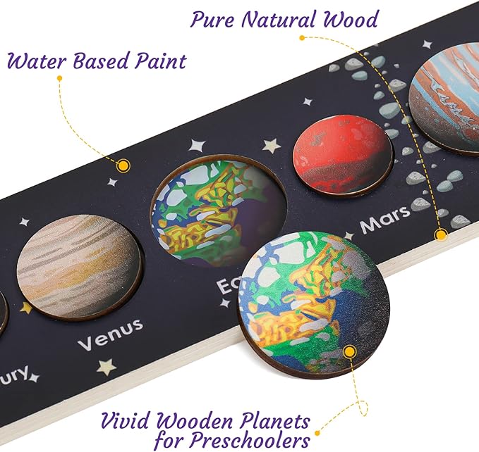 Zeoddler Solar System Puzzle for Kids 3-6, Wooden Space Toys, Planets for Kids, Preschool Learning Activities, Gift for Boys, Girls