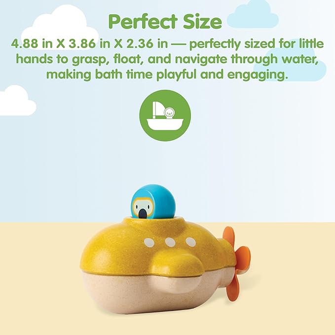 PlanToys® Submarine Wooden Baby Bath Toy for Toddlers | Waterproof Pool Toy | Educational Bathtub Toy for Fine Motor Skills & Imagination | Non-Toxic Toy 18+ Months
