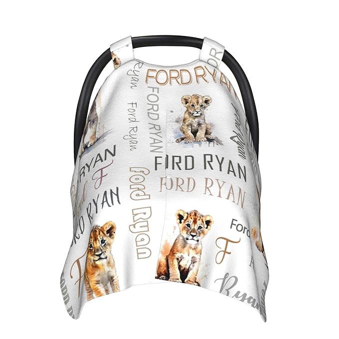 Personalized Winter Baby Car Seat Cover with Name Lion Winter Car Seat Cover for Baby Seat or Stroller Custom Infant Car Seat Covers Minky Blankets Nursing Cover Breastfeeding Scarf