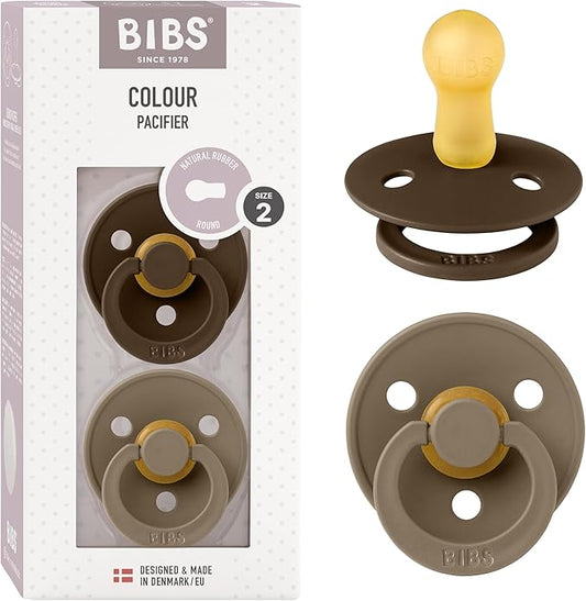 Bibs Pacifiers Color Collection, Set of 2 BPA-Free Latex Pacifiers Made in Europe, Round Nipple Baby Pacifier.