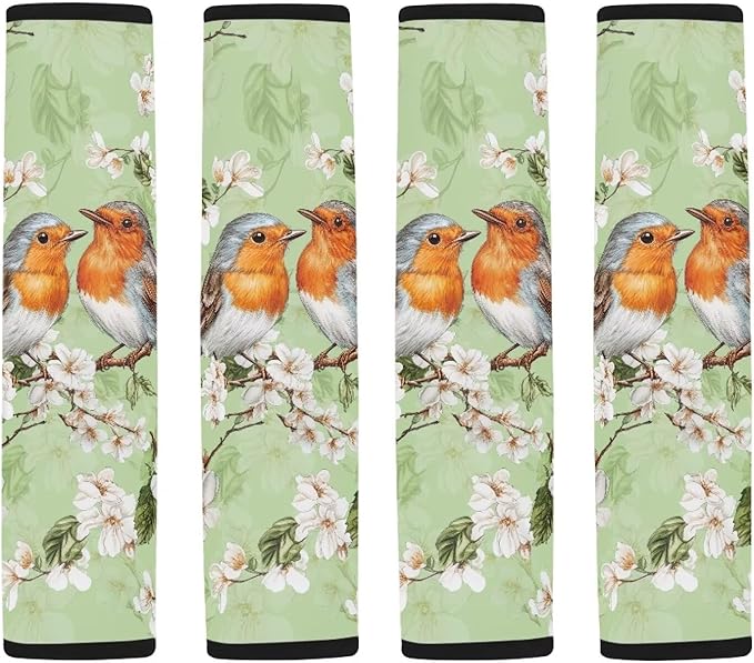 Car Seat Belt Cover Soft Car Safety Seat Belt Strap Shoulder Pad for Women Men 2 Pack Universal Size White Flower Bird