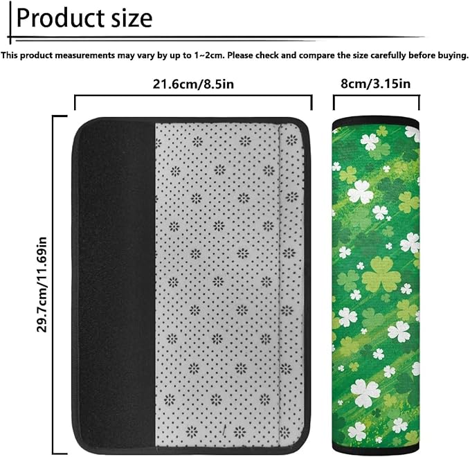 Saint Patrick's Day Safety Seat-Belt Pads 2 Set Clovers Neck Pad Protector Non Slip Shoulder Strap Pad Easy to Install Seatbelt Cushion for Car Truck SUV Airplane Backpack Straps