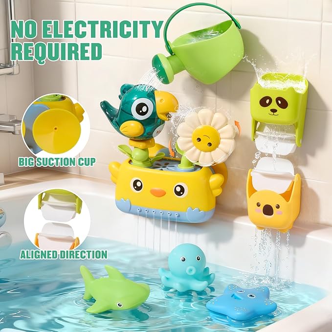 Baby Bath Toys for Kids Ages 1-3 | Fun & Easy Grip Mold Free Bath Toys Toddler 2-4 | Bath Cups Spoon Watering Can for Baby 12-18 Months | Toddler Bath Tub Pool Water Toys for 1+ Year Old Boys Gift