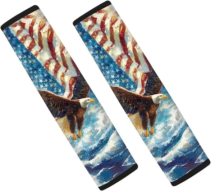 AFPANQZ Eagle Pattern USA Flag 2pcs Universal Car Seat Belt Pads Cover Vehicle Seat Belt Comfort Shoulder Pads for Adults Children Seat Cushion Shoulder Straps Cushion for Bags