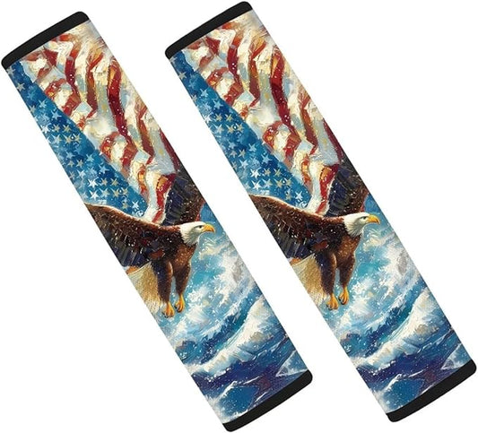 AFPANQZ Eagle Pattern USA Flag 2pcs Universal Car Seat Belt Pads Cover Vehicle Seat Belt Comfort Shoulder Pads for Adults Children Seat Cushion Shoulder Straps Cushion for Bags