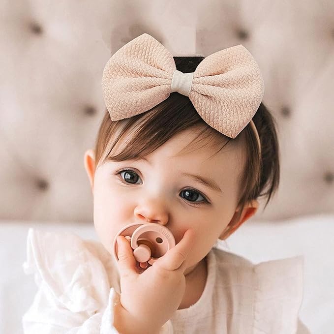 Cinaci 30 Pack Super Stretchy Nylon Hair Bands with Solid Bow Hair Bands Accessories for Baby Girls Infants Toddlers Kids Teens (30 as Shown)