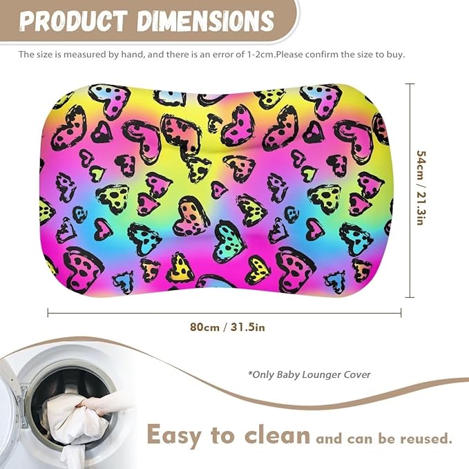 Leopard Longer Cover for Baby Boys and Girls, Rainbow Hearts Snuggle Me Covers for Newborn Infant Nest Slipcover, 21.3“ X 31.5”