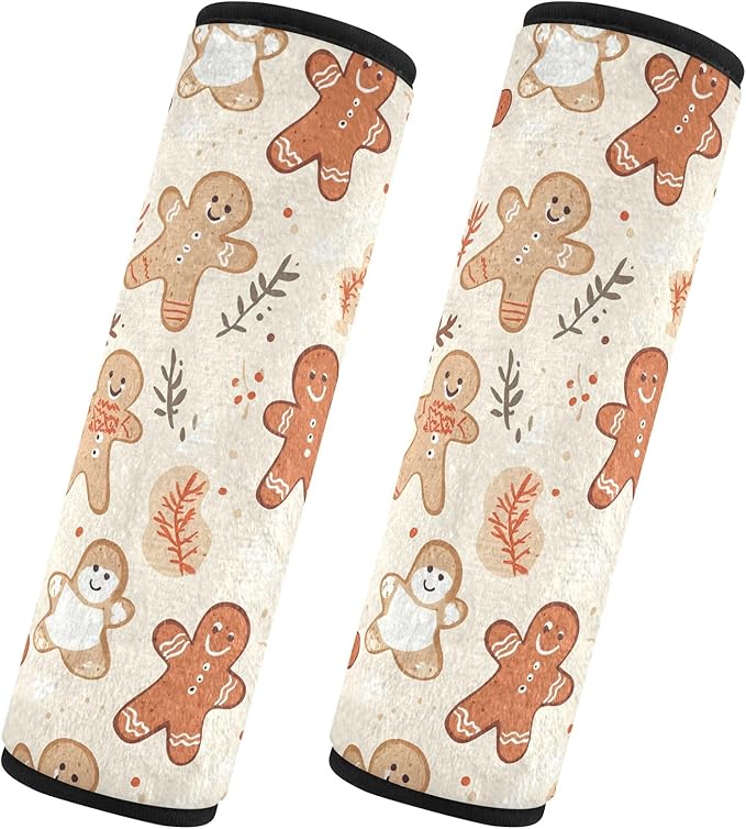 CHIFIGNO 2Pcs Cute Gingerbread Men Cookies Beige Seat Belt Cover Soft Seatbelt Pads Seat Belt Shoulder Pad for Adults Kids