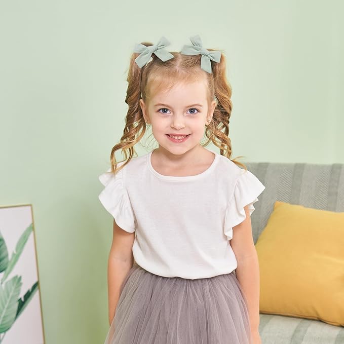 YHXX YLEN 5PCS Green Cotton Linen Hair Bows for Girls Handmade Alligator Clip Hair Accessories for Babies Infant Toddlers Kids(5inch×1, 4inch×2, 3.5inch×2)
