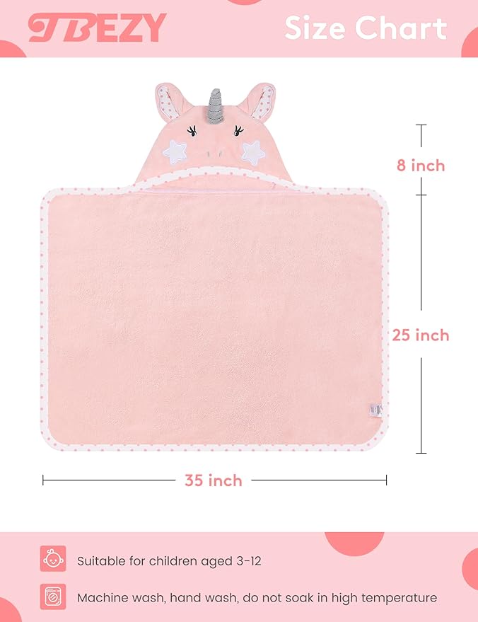TBEZY Baby Hooded Towel with Unique Animal Design Ultra Soft Thick Cotton Bath Towel for Newborn (Unicorn)