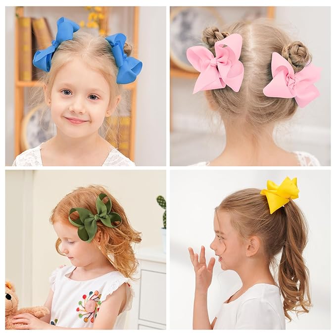 20PCS 4.5 Inch Hair Bows for Girls Grosgrain Ribbon Toddler Hair Bows Clips Alligator Hair Accessories for Baby Girls Toddlers Kids Teens (10 Colors in Pairs)