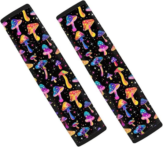 UNICEU Rainbow Hippie Mushrooms Car Seat Belt Pads Set of 2,Aesthetic Mushroom Seat Belt Shoulder Strap Covers Protector Accessory for Women,Mushroom Automotive Interior Set