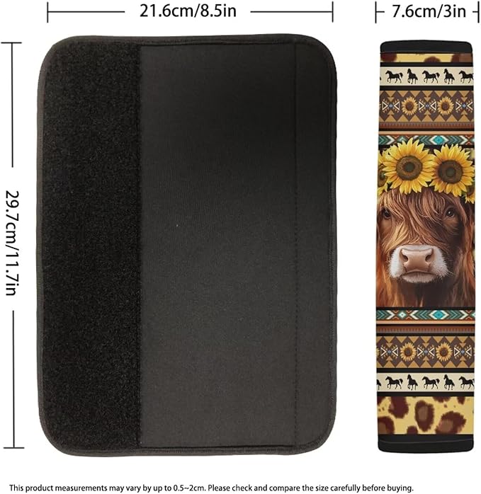 UNICEU Western Aztec Sunflower Highland Cow Auto Seat Belt Pads 2 Piece Sets Soft Comfortable Shoulder Seatbelt Pad Cover for Women Men,Southwestern Car Accessory Decoration