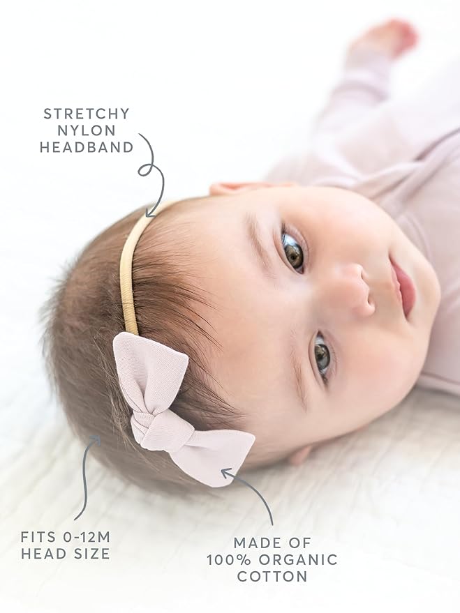 Colored Organics Baby Organic Cotton Dainty Bow Headband - Infant Girls - Clay Muslin