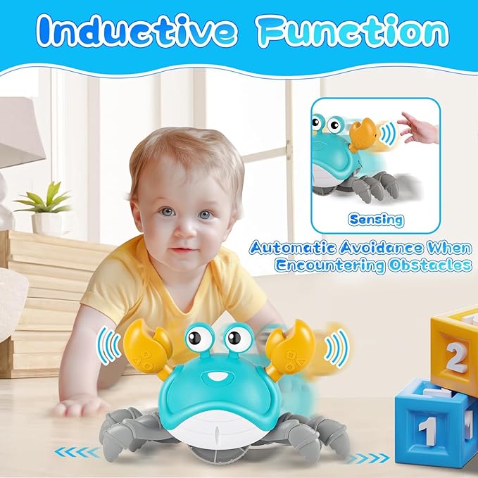 Gigilli Crawling Crab Baby Toys, Tummy Time Baby Toys 6-12-18 Month, Infant Learning Crawl Walking Dancing Crab with Music&Speed Control for 3 4 5 6+ Boys Girls Year Easter Birthday 1 2 3 Gifts