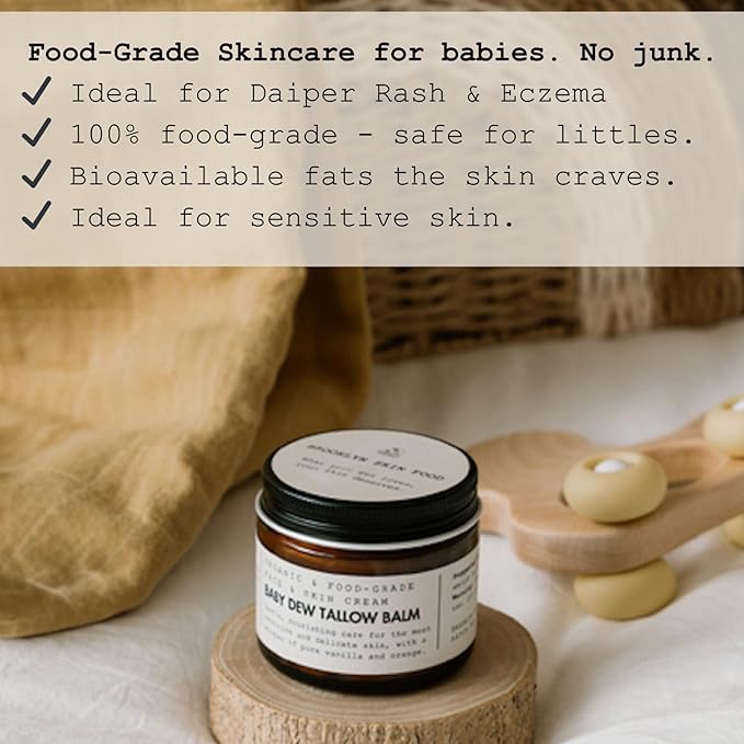 Gentle Face & Body Moisturizer for Babies – Baby Dew Tallow Balm with Grass-Fed Tallow and Organic Coconut Oil – Whipped, Food-Grade Skincare