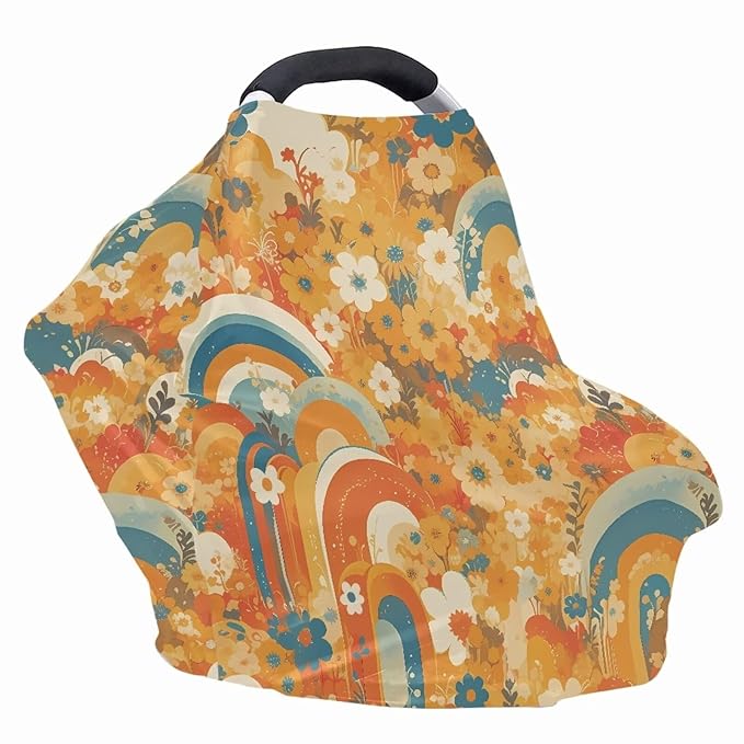 AFPANQZ Flowers Baby Car Seat Covers for Girls Multifunctional Infant Car Seat Canopy Nursing Breastfeeding Scarf Shield Soft Breathable Stretchy 360 Coverage for Babies