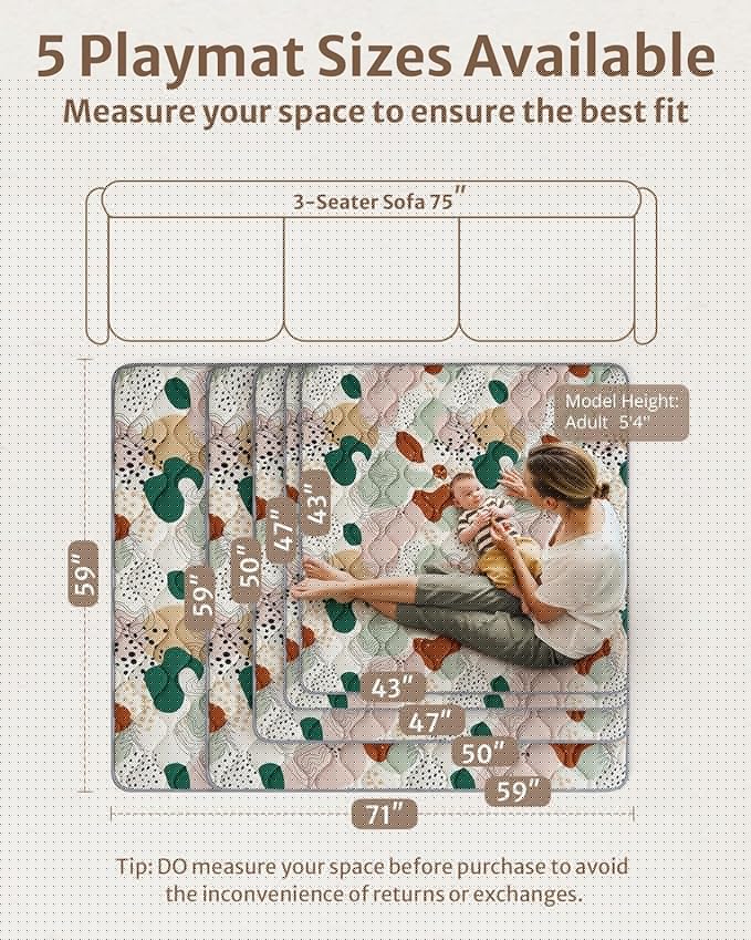 Blissful Diary Baby Play Mats for Floor, 47x47 Inch Playpen Mat, Thicker Padding Foam Playmats for Babies and Toddlers Infants, Modern Abstract