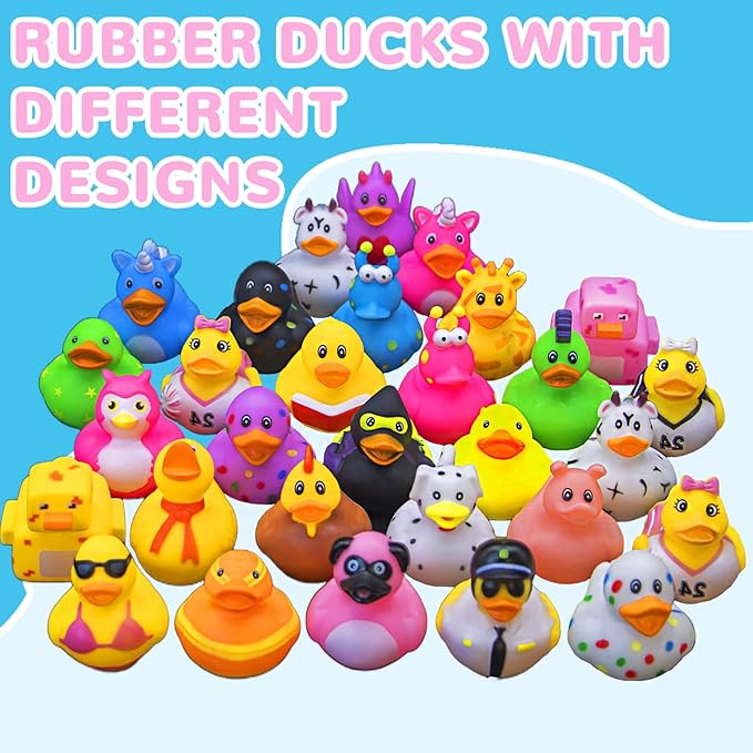 30 Pack Rubber Ducks for Jeeps 2.3 Inch Bulk Floater Jeeps Ducks for Ducking Assortment Rubber Duckies for Kids Baby Bath Toys Birthday Gifts Christmas Party Favors Summer Beach Pool Activity
