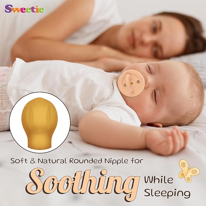 SWEETIE Rubber Pacifier Natural Rubber Pacifier Rounded (Light Pink, 6-12 Month)