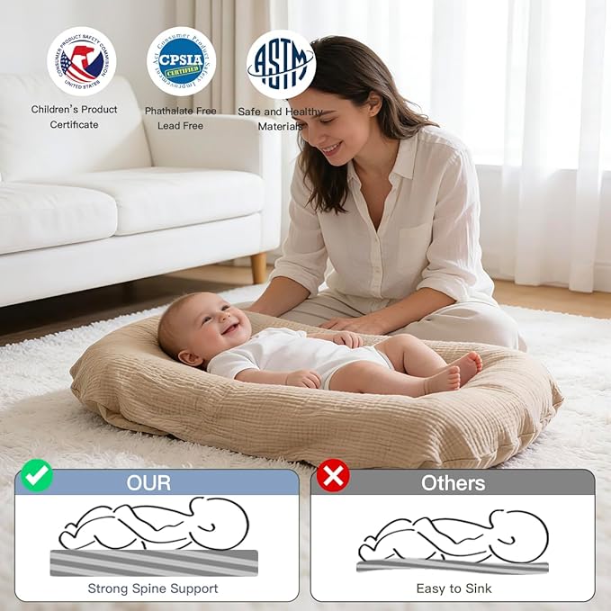 Baby Lounger - Snuggle Cozy Me Infant Lounger for Newborns | Breathable & Soft, Portable Awake-Time Pad, Essential Baby Gift (Lounger Cover Included)