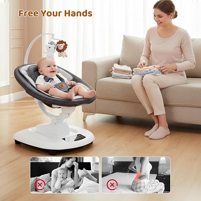 Baby Swing, Multi-Motion Baby Swings for Infants to Toddlers, Enabled with 5 Unique Motions & 5 Speeds, 360° Rotating Seat, 5-Point Harness, 5 Preset Lullabies